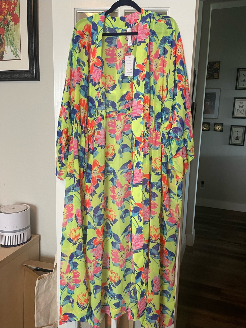 Plus Size Neon Floral Kimono Cover-Up
